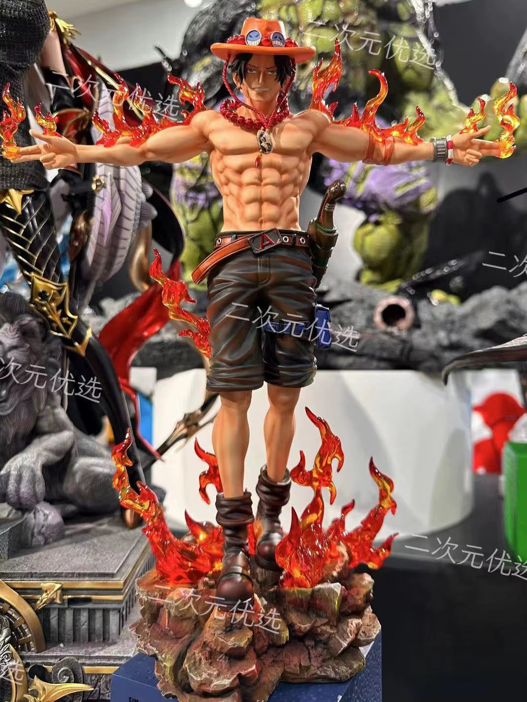 One Piece Figures Ace Anime Figure Portgas D Ace Action Figures Gk Figurine 28Cm Pvc with Light Statue Model Decora Toys Gift