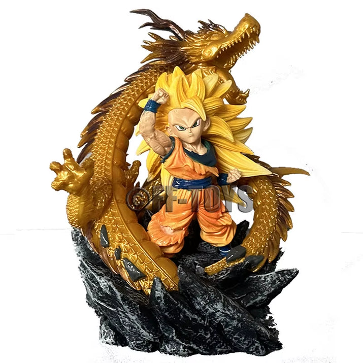 Q Version Dragon Ball Z Figure Ssj3 Goku Action Figures Dragon Fist Explosion 14CM PVC GK Statue Collectible Model Toys