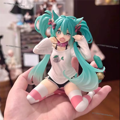 In Stock Original Taito Hatsune Miku Desktop Cute Action Figure 13Cm Neko T-Shirt Ver. Anime Figurine Kawaii Girl Model Toy Gift