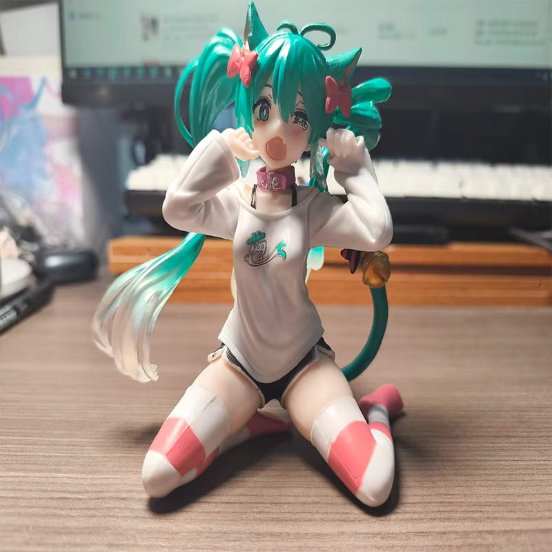 Hatsune Miku Desktop Cute Action Figure 11Cm Neko T-Shirt Ver. Anime Figurine Kawaii Girl Model Toy Gift