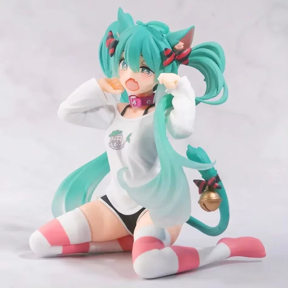 **2025 ?Hatsune Miku Desktop Cute Action Figure 11Cm Neko T-Shirt Ver. Anime Figurine Kawaii Girl Model Toy Gift