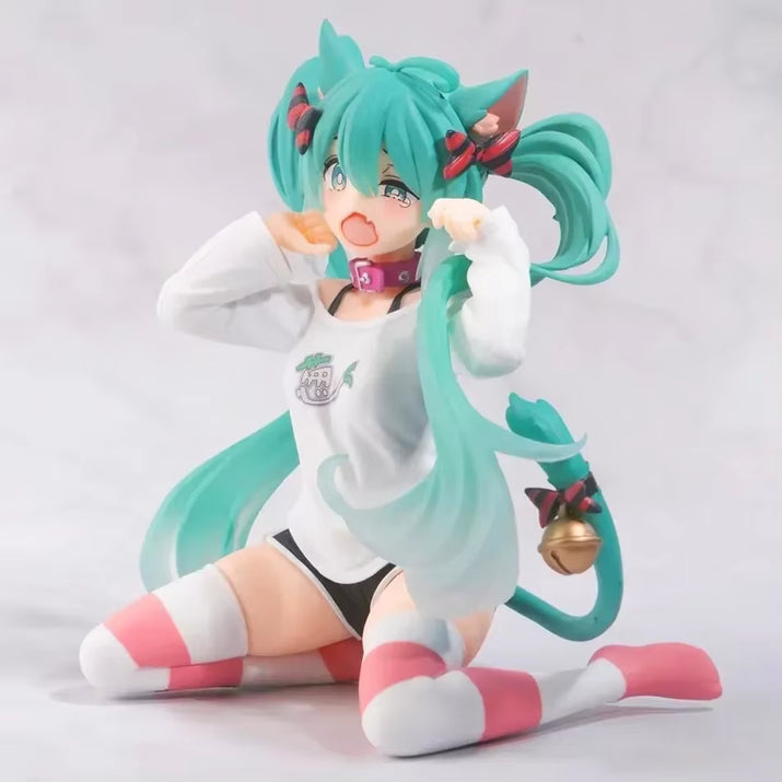 **2025 ?Hatsune Miku Desktop Cute Action Figure 11Cm Neko T-Shirt Ver. Anime Figurine Kawaii Girl Model Toy Gift