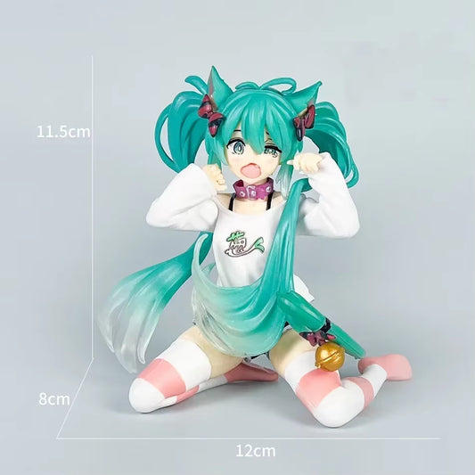 **2025 ?Hatsune Miku Desktop Cute Action Figure 11Cm Neko T-Shirt Ver. Anime Figurine Kawaii Girl Model Toy Gift